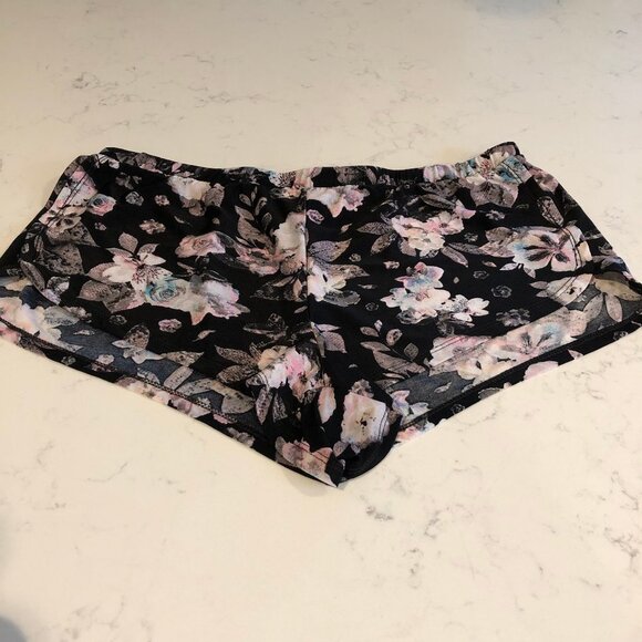Lingerie Floral Print Polyester Hotty Shorts Black Lt. Pink Sz M - no brand tag - Picture 1 of 9